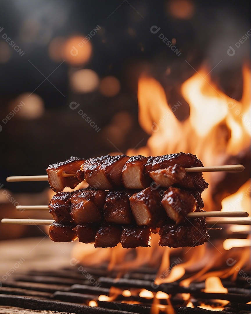 Churrasqueira assando carne no fim de semana