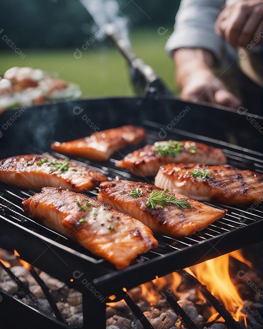 Churrasqueira assando carne no fim de semana