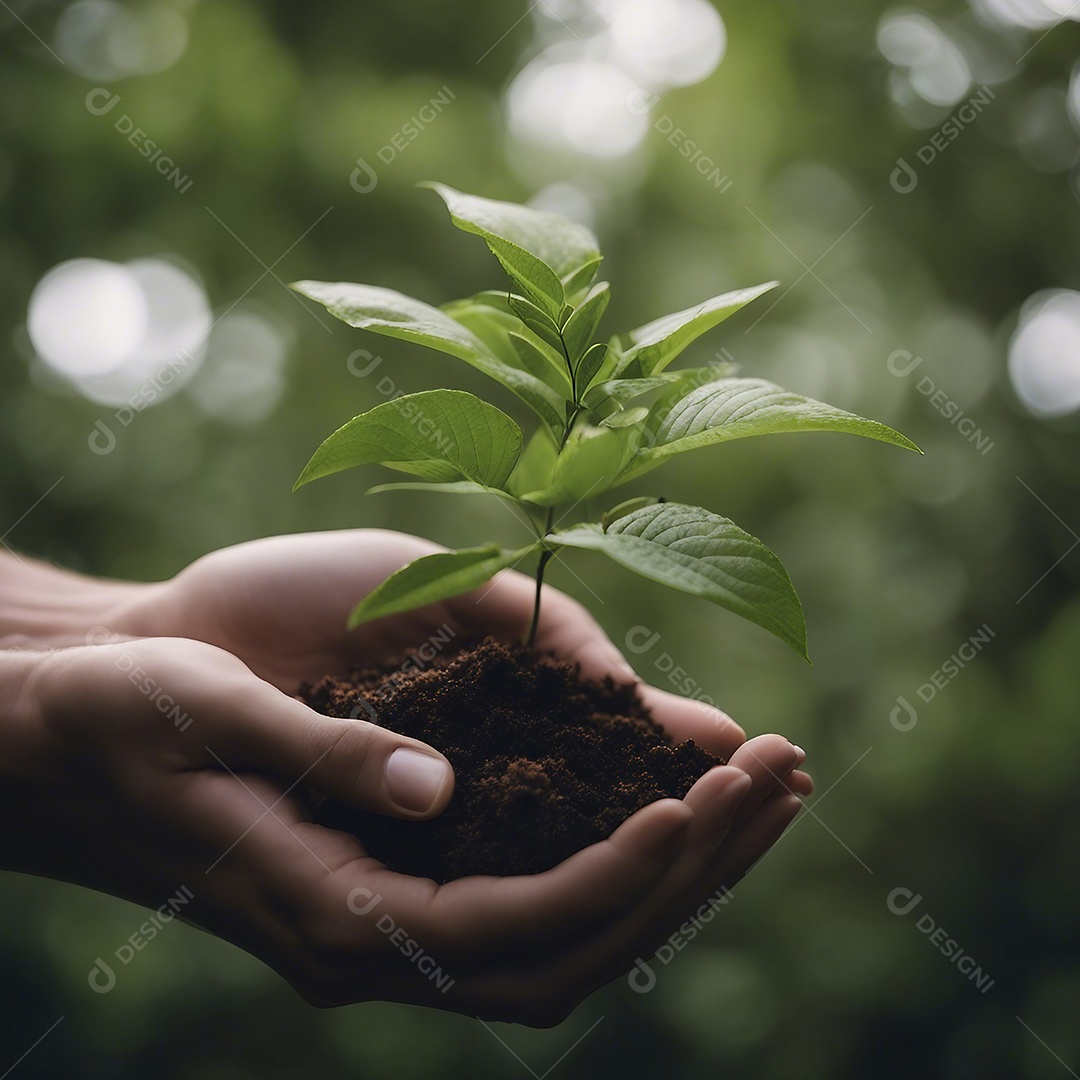 Uma mao segurando uma planta