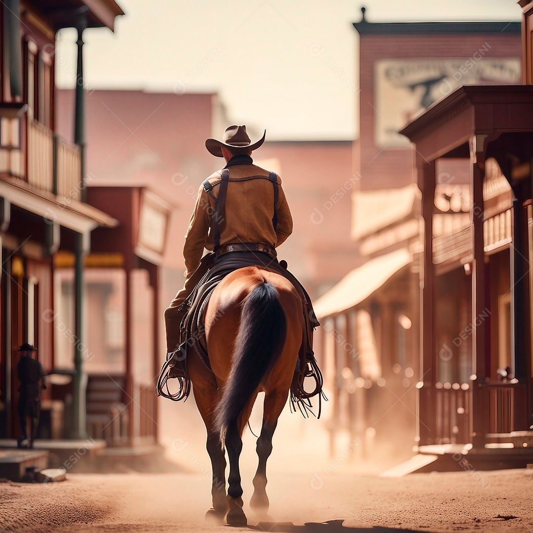 Cowboy indo na cidade do velho oeste