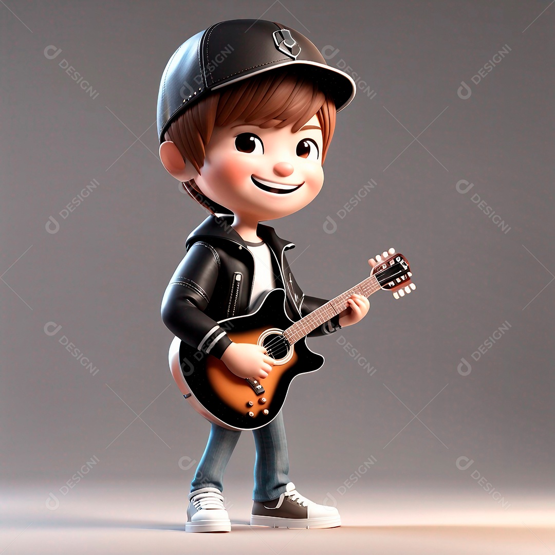 Personagem garoto pop star tocando violão