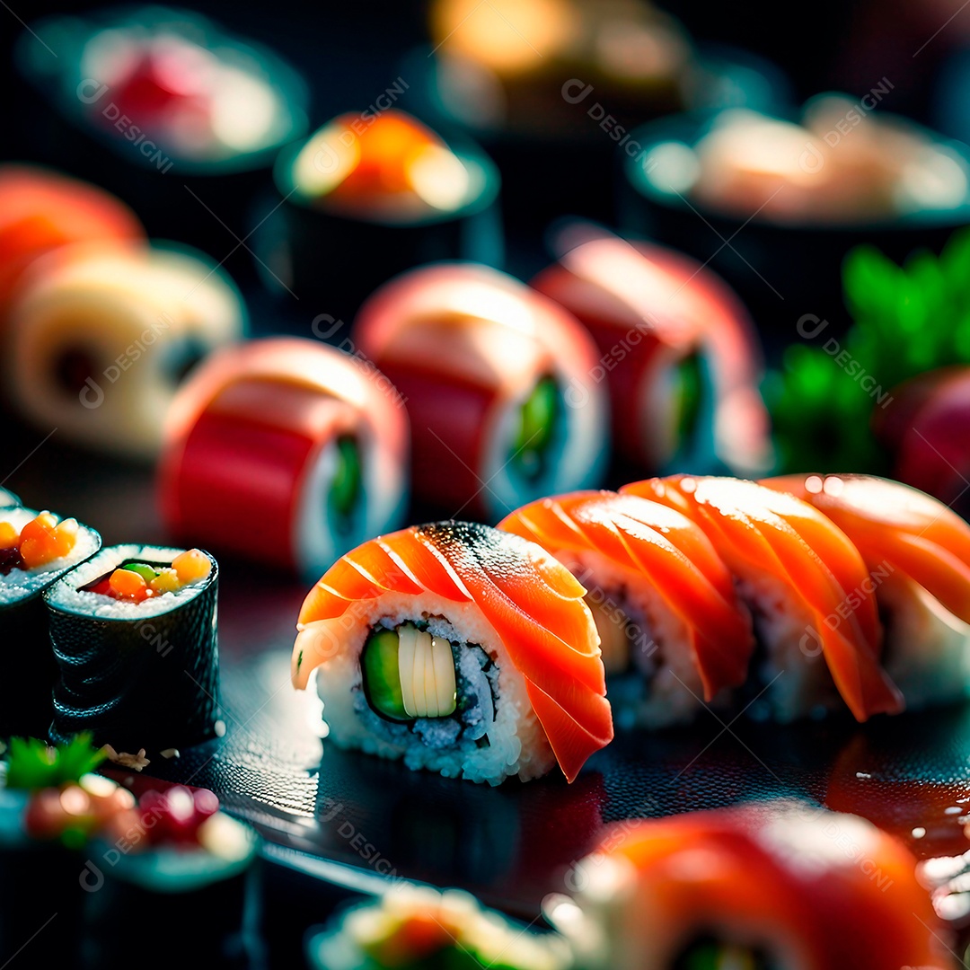 Comida japonesa sobre a mesa