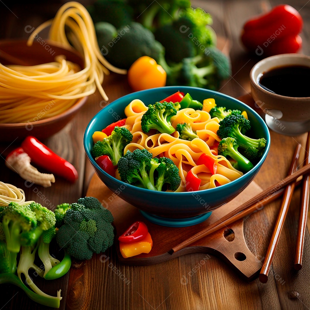 Macarrão em tigela com legumes