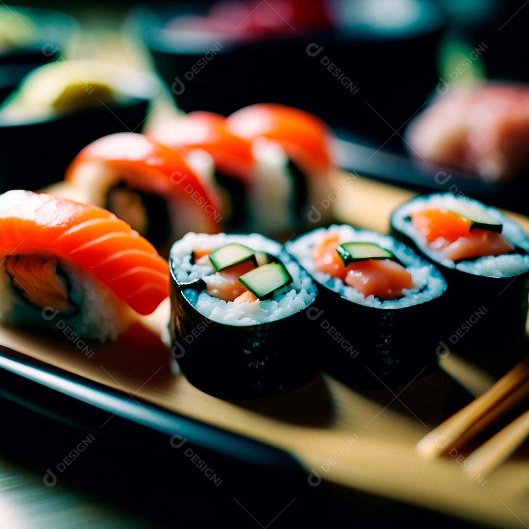 Mesa com Delicioso Sushi Comida Japonesa