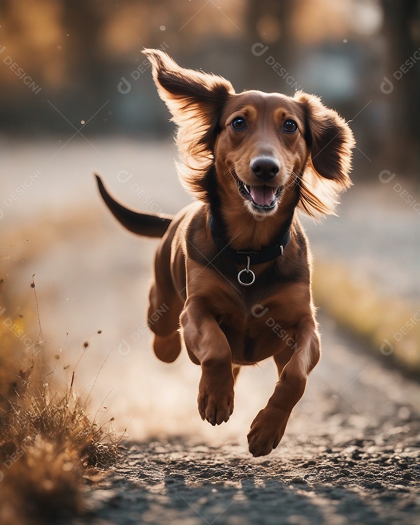 Um lindo cachorro correndo e brincando