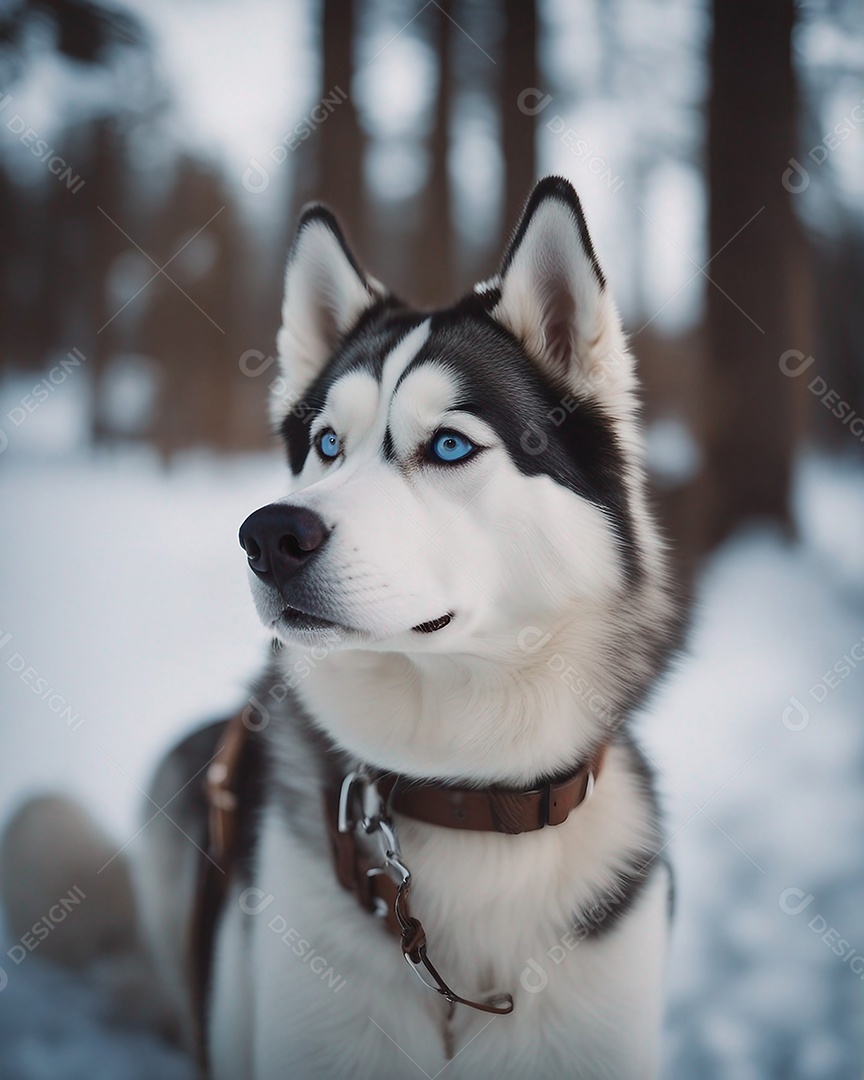 Cão husky siberiano na neve