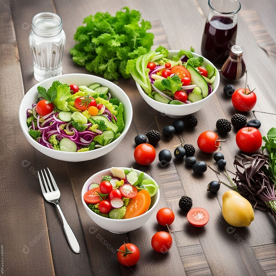 Mesa com saladas variadas