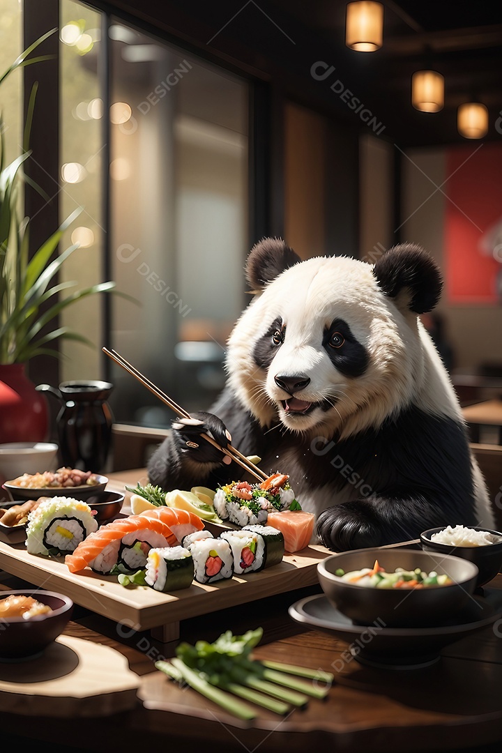 Panda comendo sushi