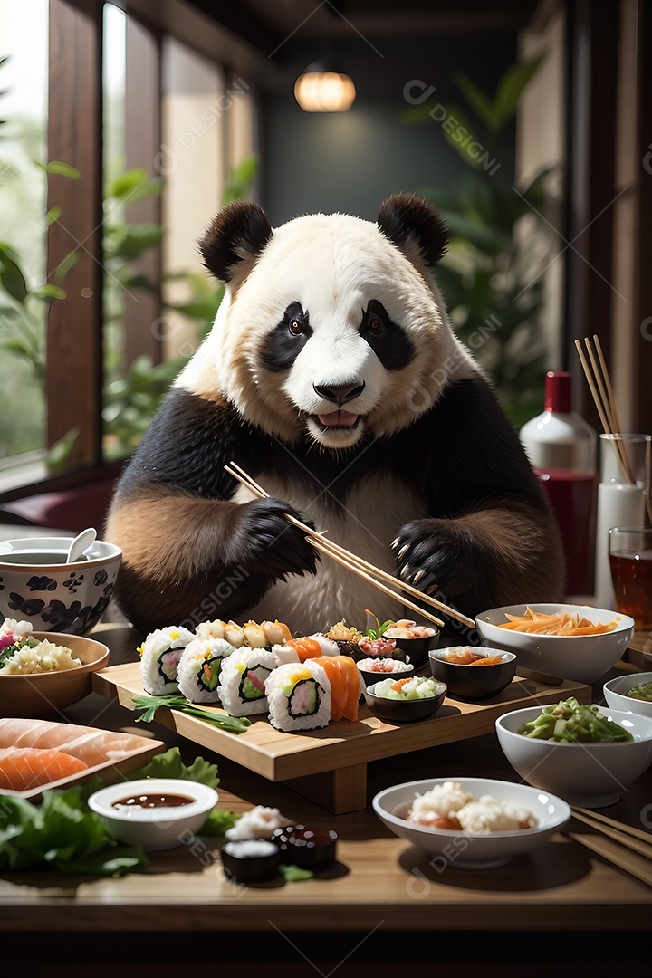 Panda comendo sushi