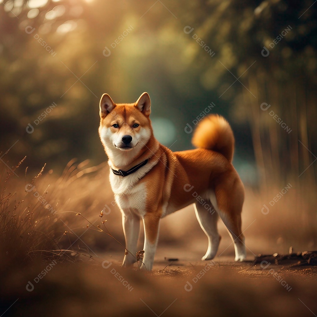 Cachorro shiba inu em fundo natural ao ar livre