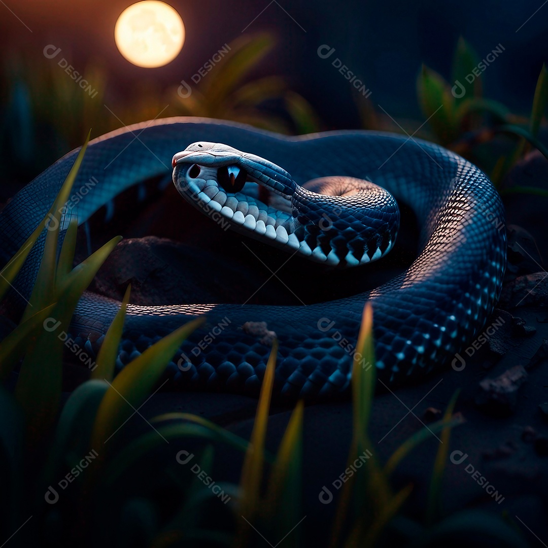 Paisagem noturna com cobra