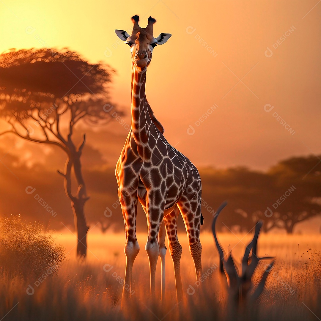 Uma girafa ao entardecer