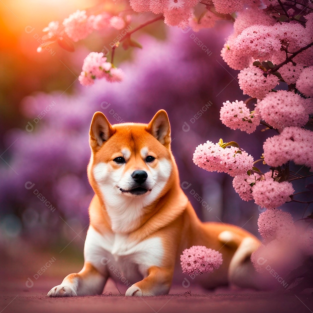 Cachorro shiba inu realista em um fundo natural ao ar livre