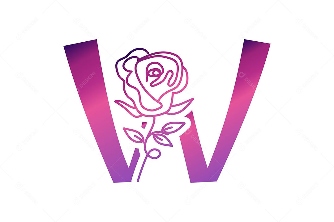 Letra Gradiente W na Cor Roxa Ilustração Vetor EPS + AI Editável