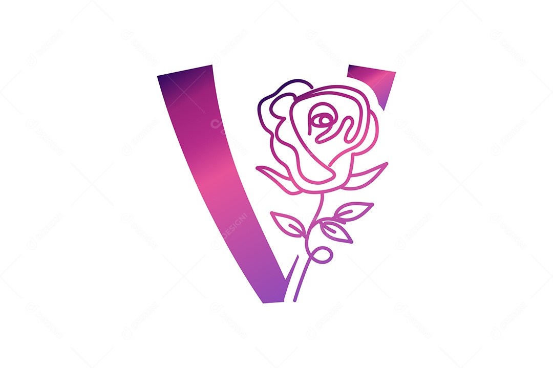 Letra Gradiente V na Cor Roxa Ilustração Vetor EPS + AI Editável