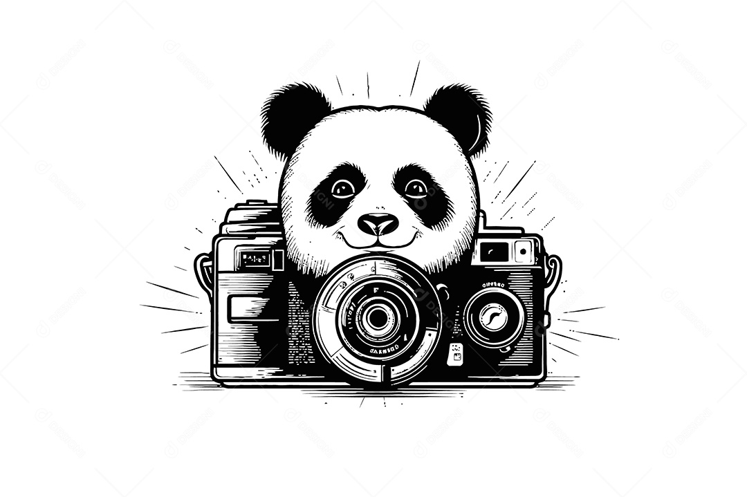 Modelo de Logo Panda com uma Câmera Desenho Vetor EPS + AI Editável