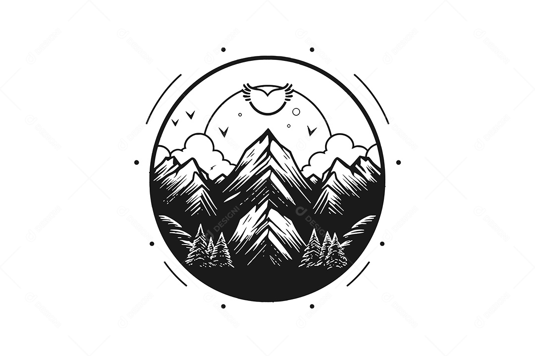 Modelo de Logo Paisagem Montanhosa Desenho Vetor EPS + AI Editável