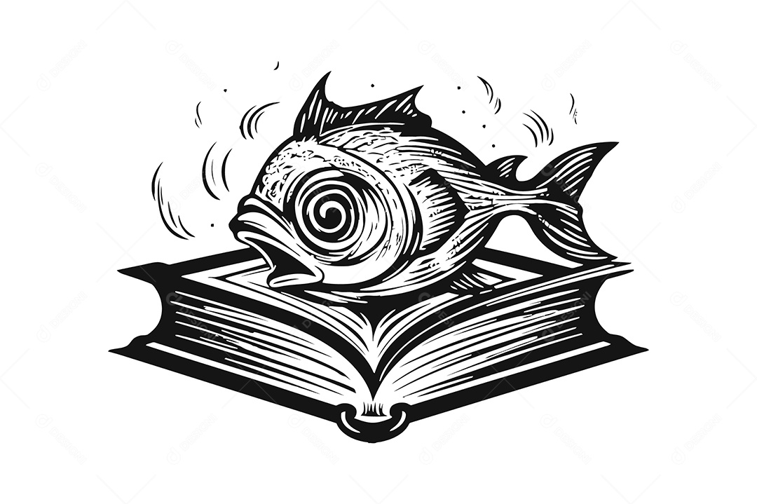 Modelo de Logo Peixe Sobre Um Livro Desenho Vetor EPS + AI Editável
