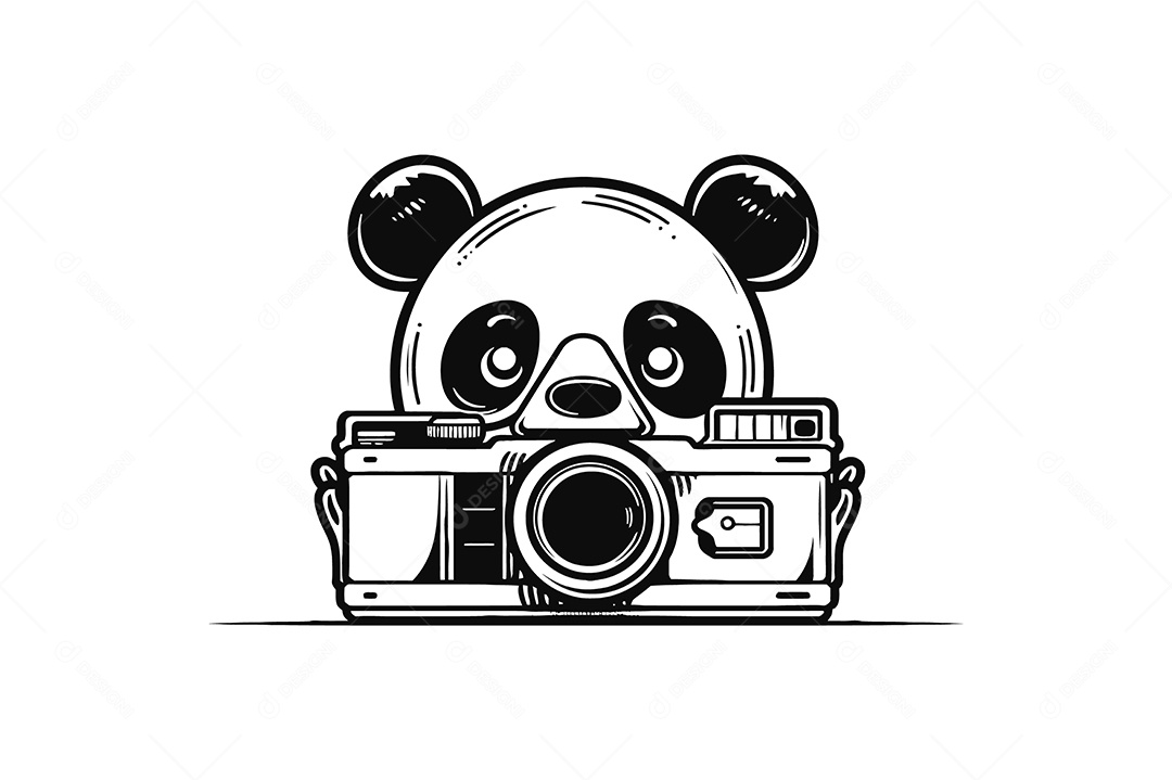 Modelo de Logo Panda Com Um Câmera Desenho Vetor EPS + AI Editável
