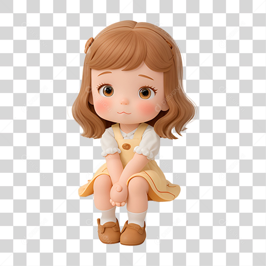 Menina Sentada com Carinha Triste PNG Transparente