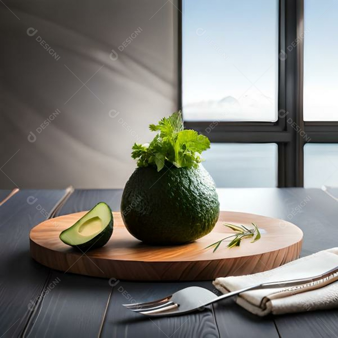 Abacate sobre uma tábua de madeira