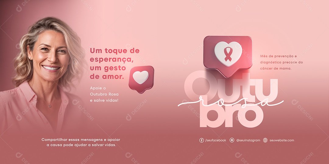 Banner Um Toque De Esperança Outubro Rosa Social Media PSD Editável