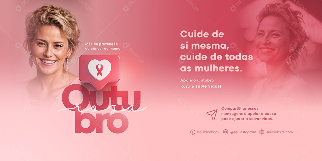Banner Cuide De Si Mesma Outubro Rosa Social Media PSD Editável
