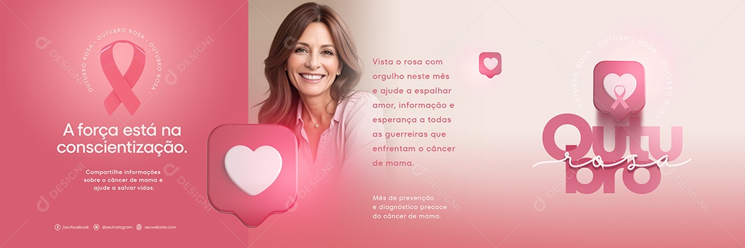 Social Media Carrossel A Força Está Na Caonscientização Outubro Rosa PSD Editável