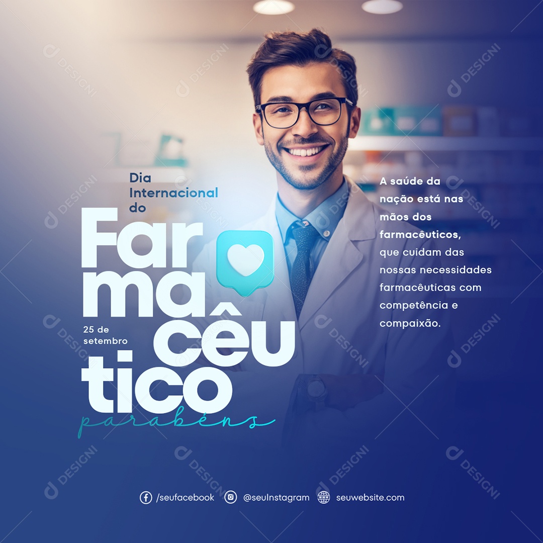 Feed Dia Internacional Do Farmacêutico Competência e Compaixão Social Media PSD Editável