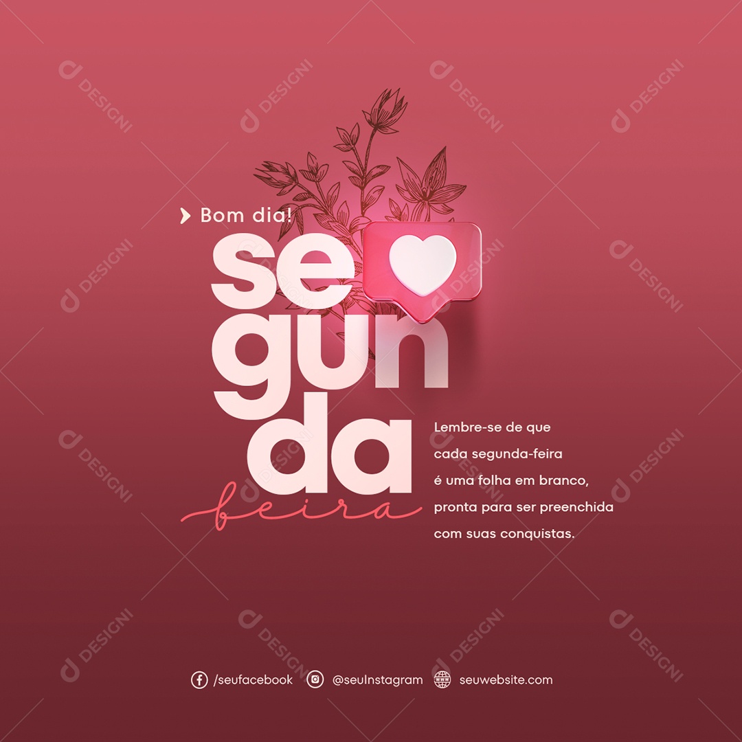 Feed Bom Dia Segunda Feira Folha Em Branco Social Media PSD Editável
