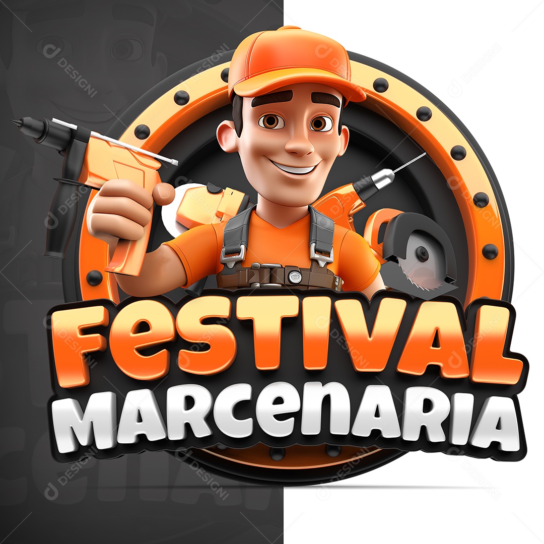 Festival Marcenaria Orange White 3D Stamp for PSD Composition