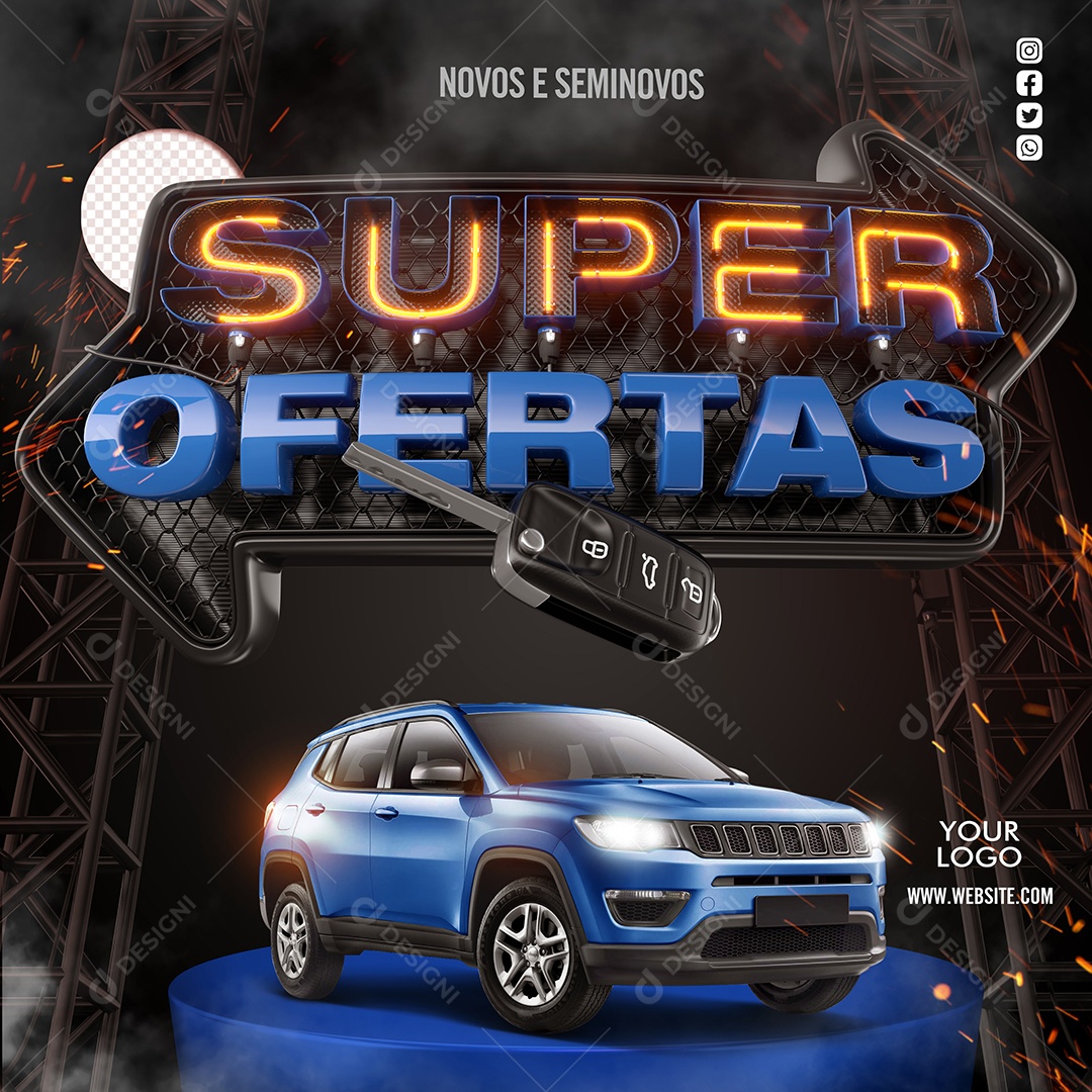 Social Media Super Ofertas Concessionária Novos e Seminovos Carro PSD Editável