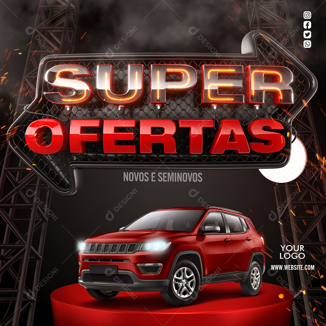 Super Ofertas Concessionária Novos e Seminovos Carro Social Media PSD Editável