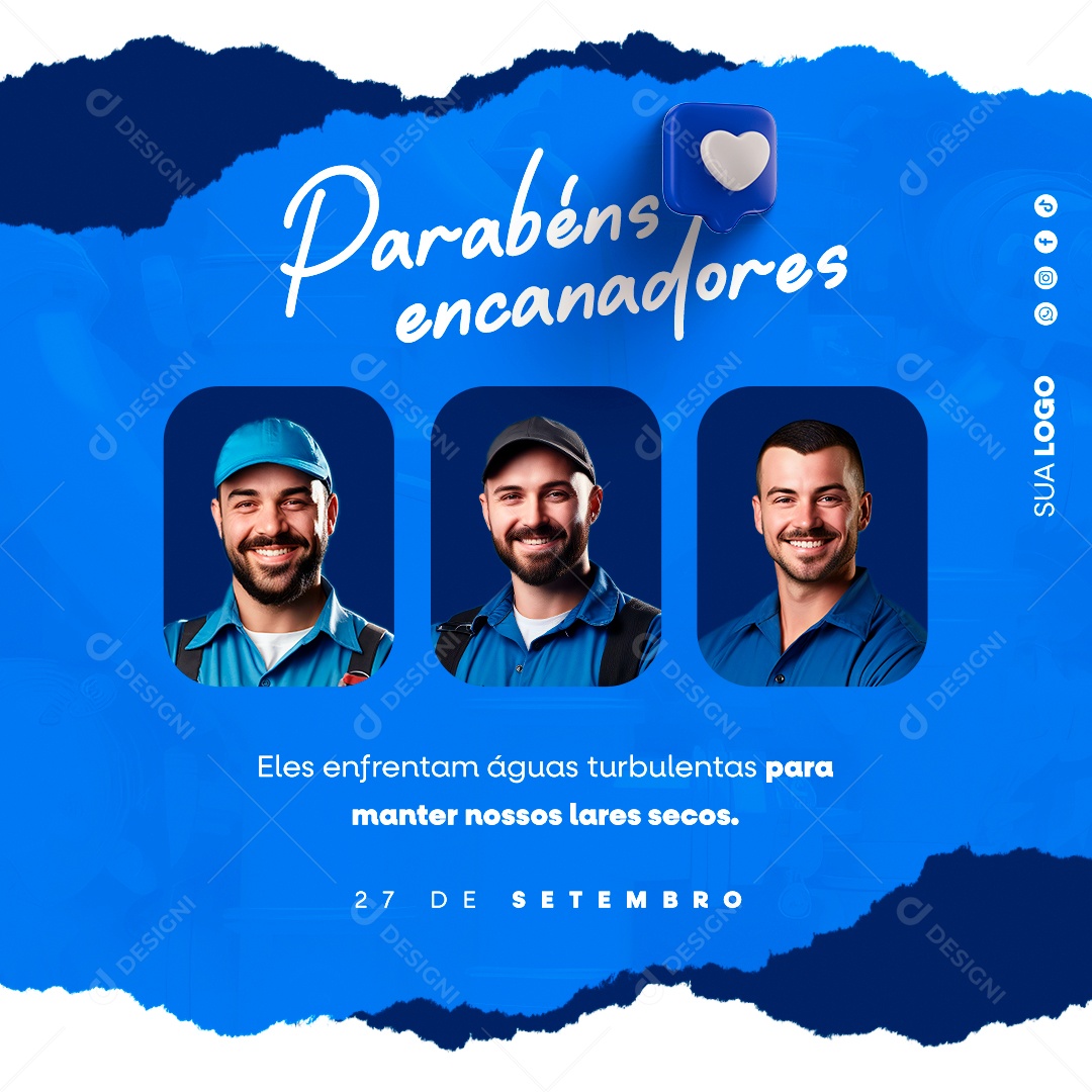 Dia do Encanador Parabéns Encanadores 27 de Setembro Social Media PSD Editável