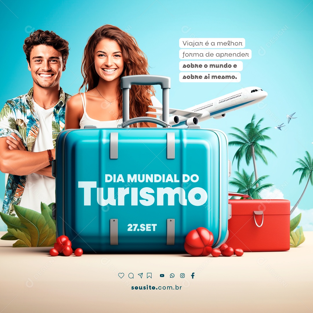 Dia Mundial do Turismo Viajar é Melhor Forma de Aprender sobre o Mundo Social Media PSD Editável
