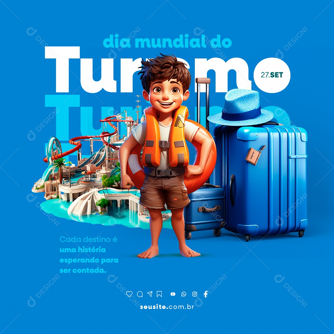 Dia Mundial do Turismo Cada Destino é uma História Esperando para ser Contada Social Media PSD Editável