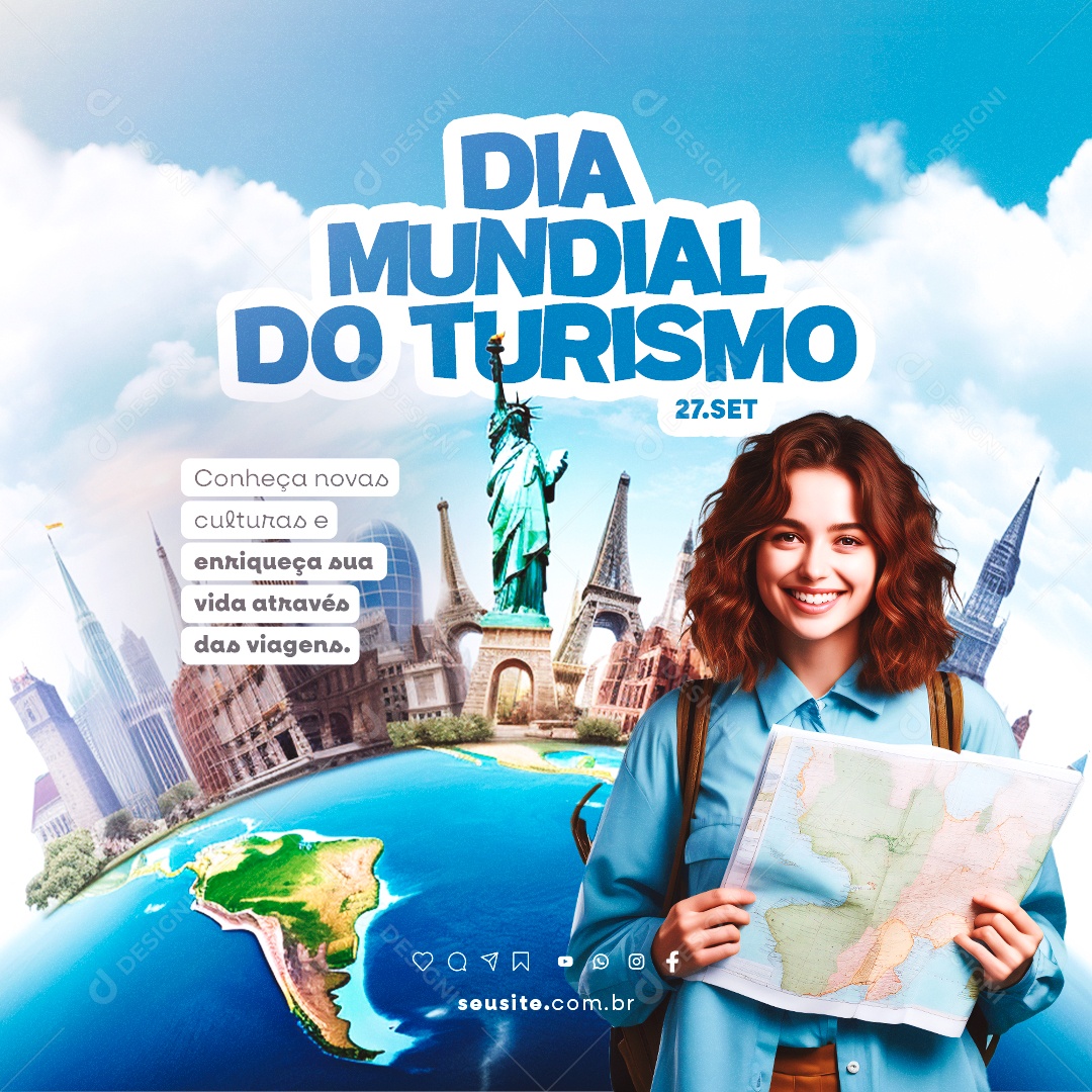 Dia Mundial do Turismo 27 de Setembro Social Media PSD Editável