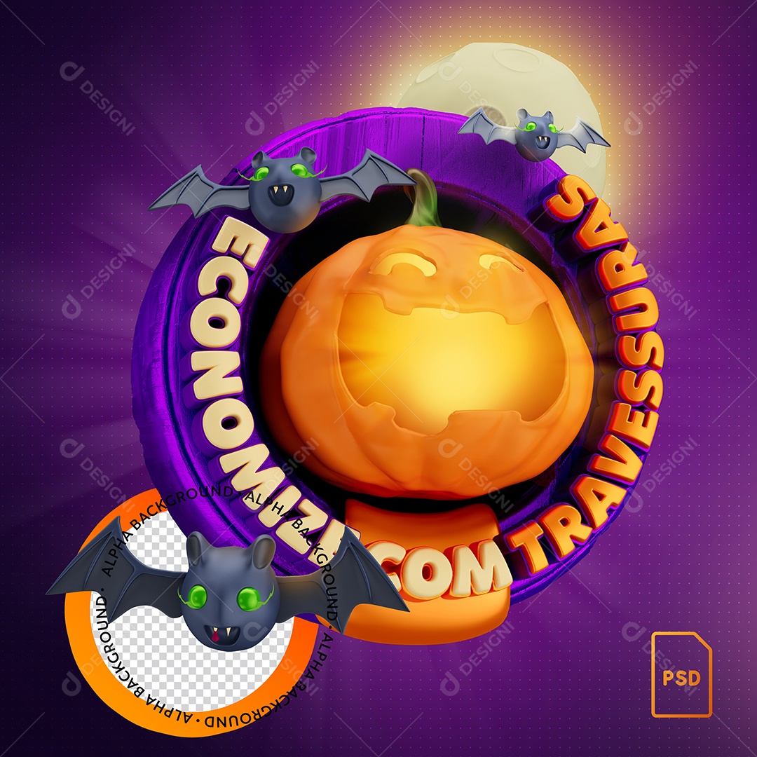 Selo 3D Economize Com Travessuras Para Composição PSD