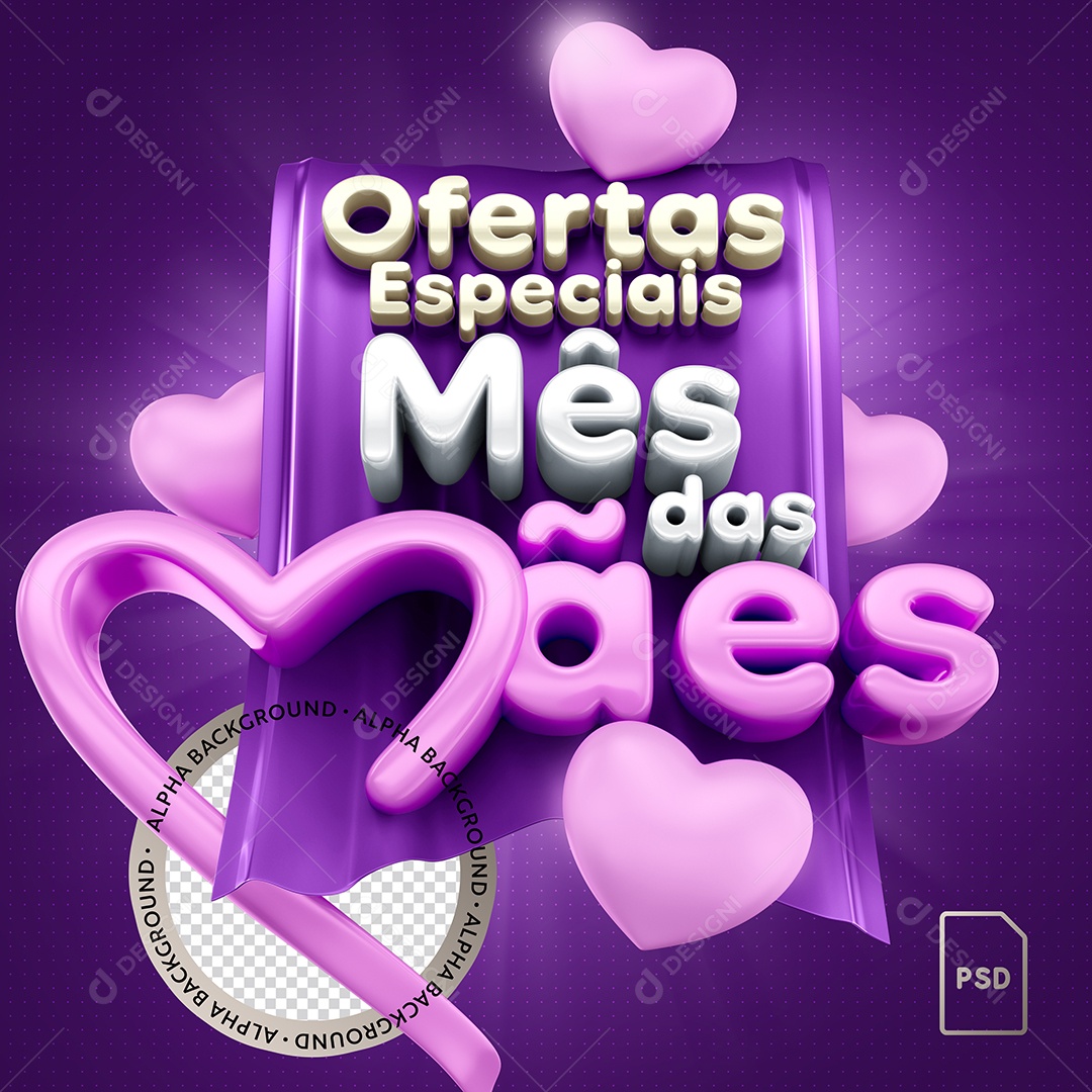 Selo 3D Ofertas Especiais Mês Das Mães Para Composição PSD