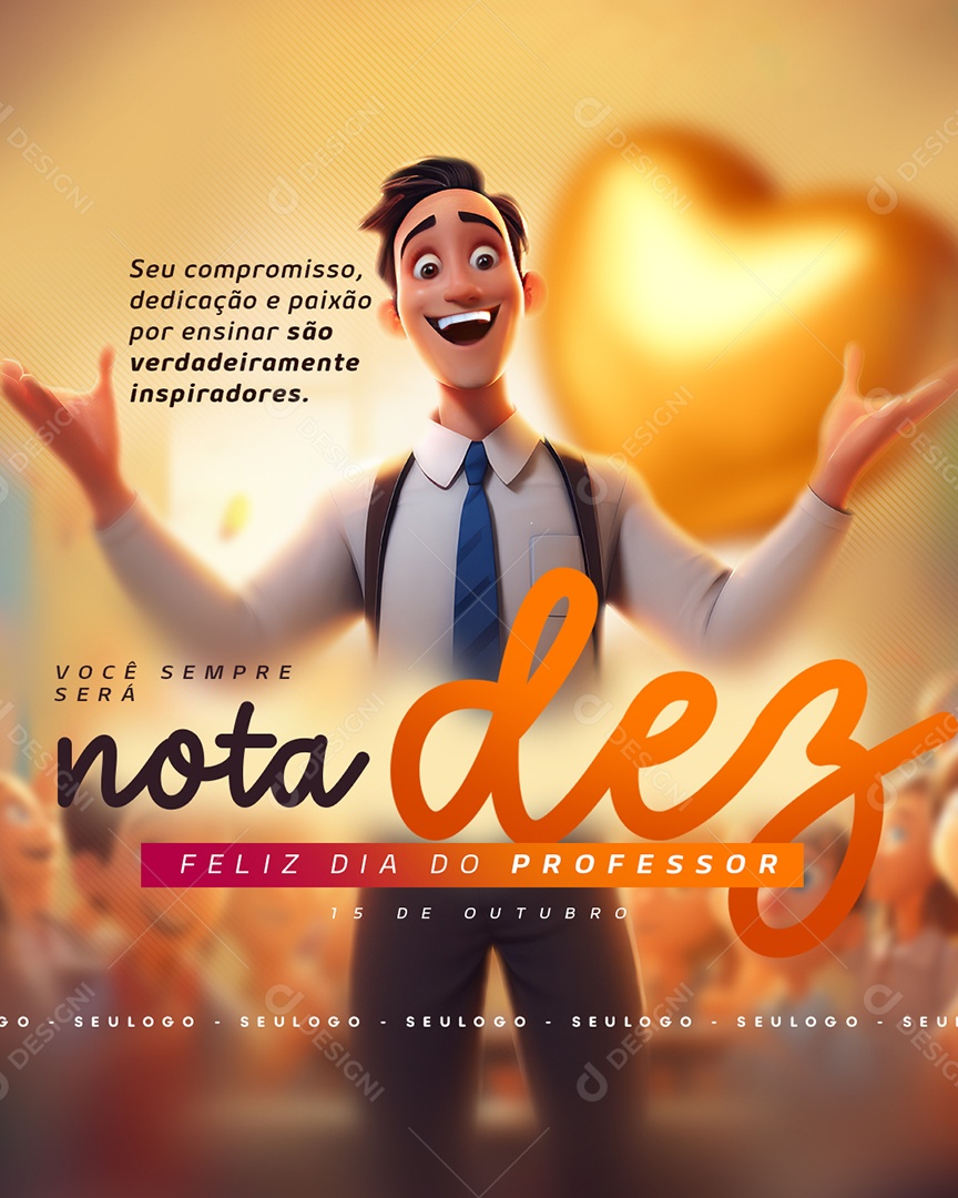 Social Media Sempre Será Nota Dez Dia Do Professor PSD Editável