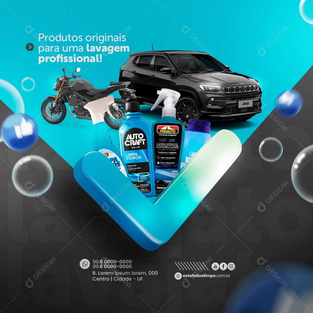 Lava Jato Produtos Originais para uma Lavagem Profissional Social Media PSD Editável