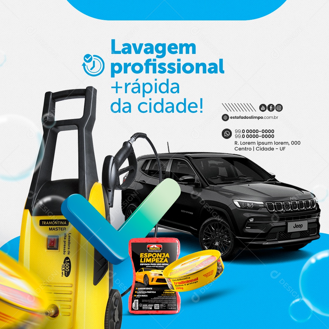 Lava Jato Lavagem Profissional Mais Rápida da Cidade Social Media PSD Editável