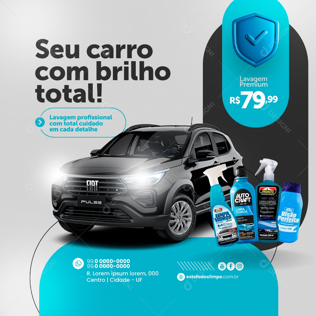 Lava Jato Seu Carro com Brilho Total Lavem Premium Social Media PSD Editável