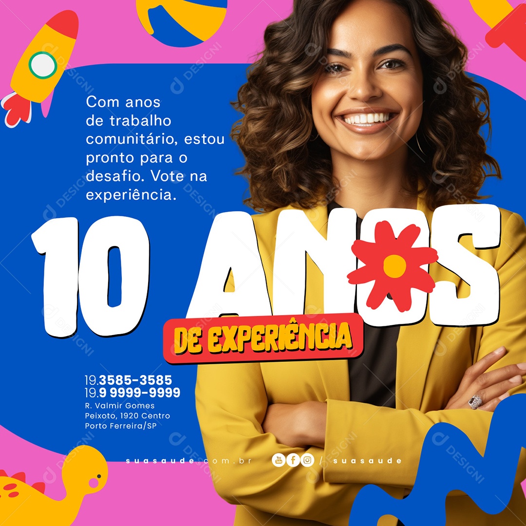 Conselho Tutelar Com Anos de Trabalho Comunitário 10 Anos de Experiência Social Media PSD Editável