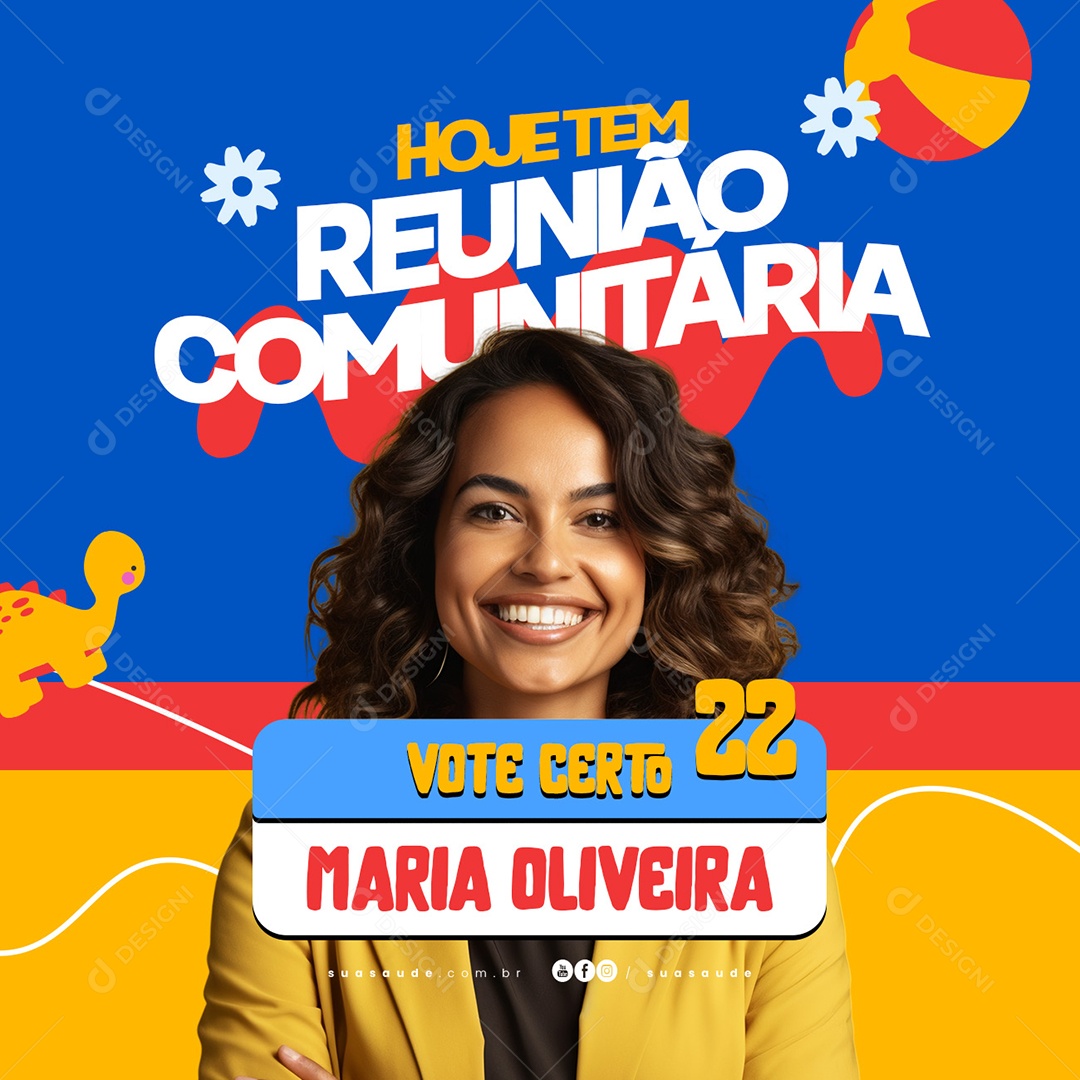 Conselho Tutelar Hoje tem Reunião Comunitária Vote Certo 22 Maria Oliveira Social Media PSD Editável