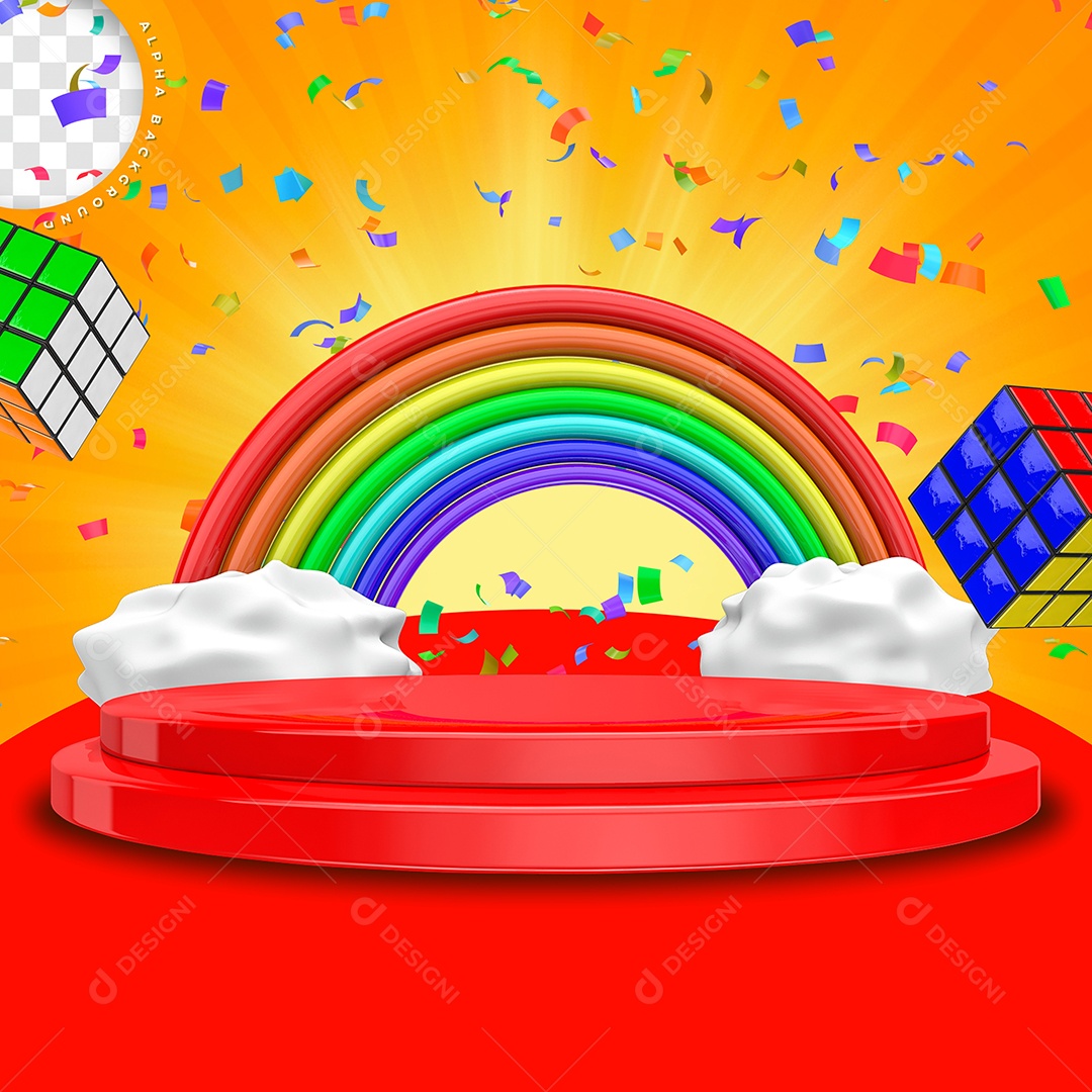 Podium Vermelho Arco Íris Elemento 3D Para Composição PSD