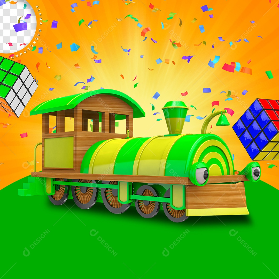 Elemento 3D Trem De Brinquedo Para Composição PSD