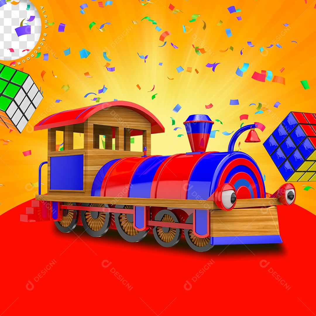 Elemento 3D Trem Brinquedo Para Composição PSD