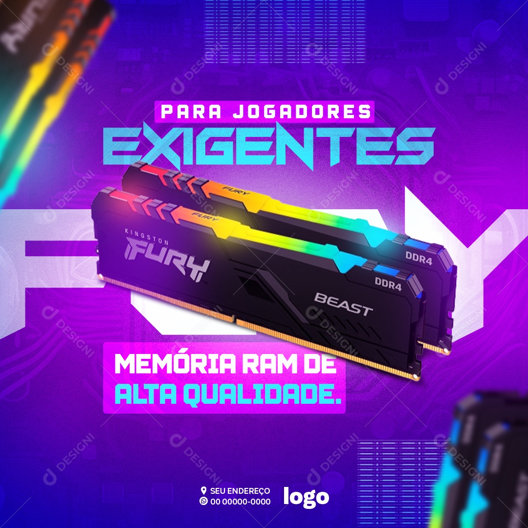 Informática para Jogador Exigentes Memória Ram de Alta Qualidade Social Media PSD Editável