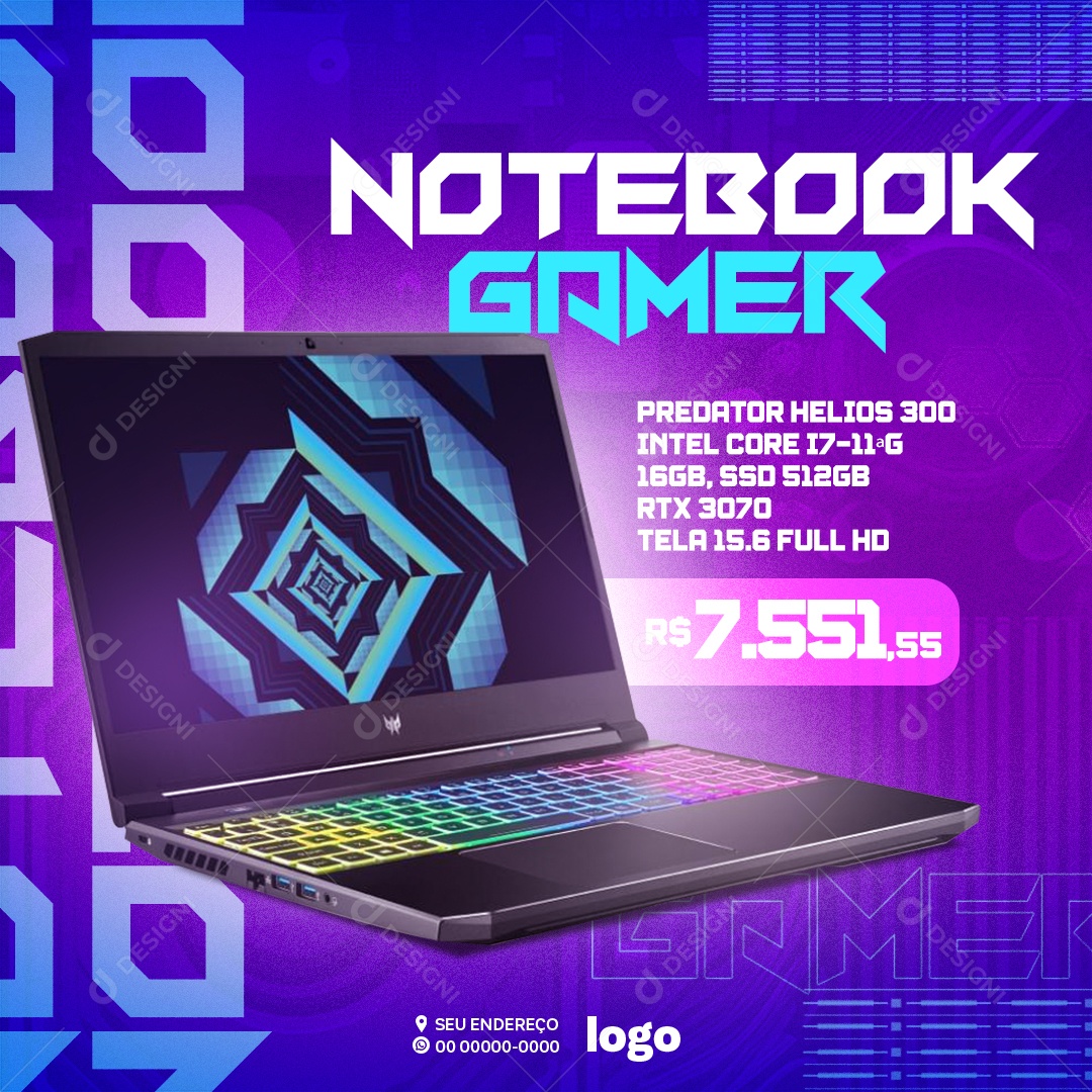 Informática Notebook Gamer Predador Helios 300 Social Media PSD Editável